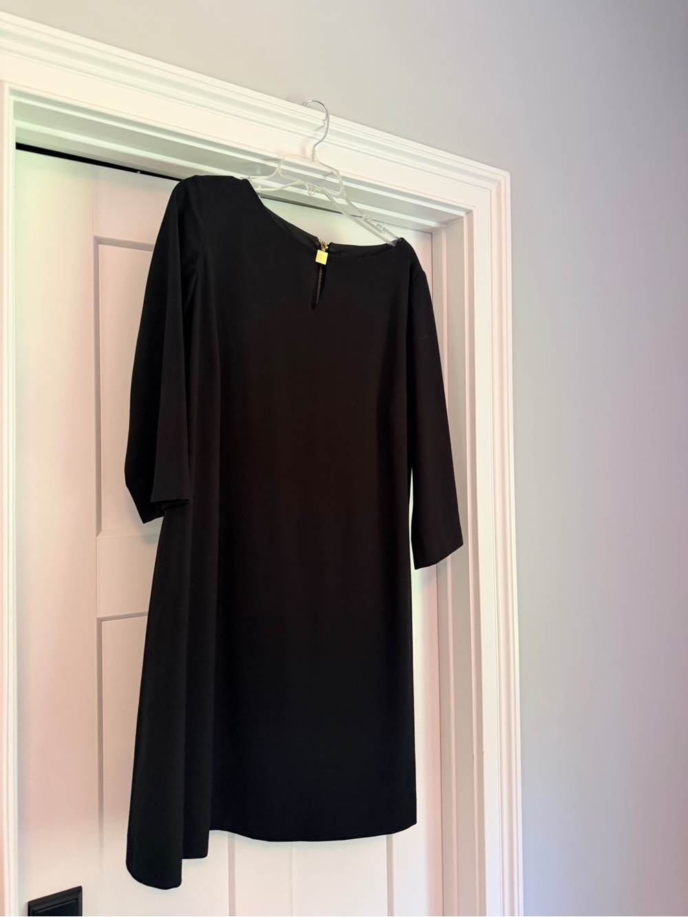 Tahari Black Long Sleeve Shift Dress with Back Button Accent